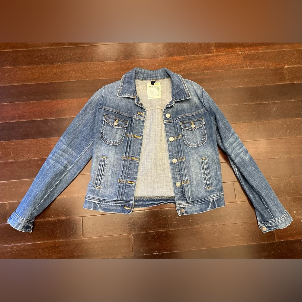 j. crew women’s denim jacket, medium wash, size XS